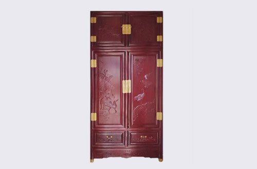 平湖高端中式家居装修深红色纯实木衣柜